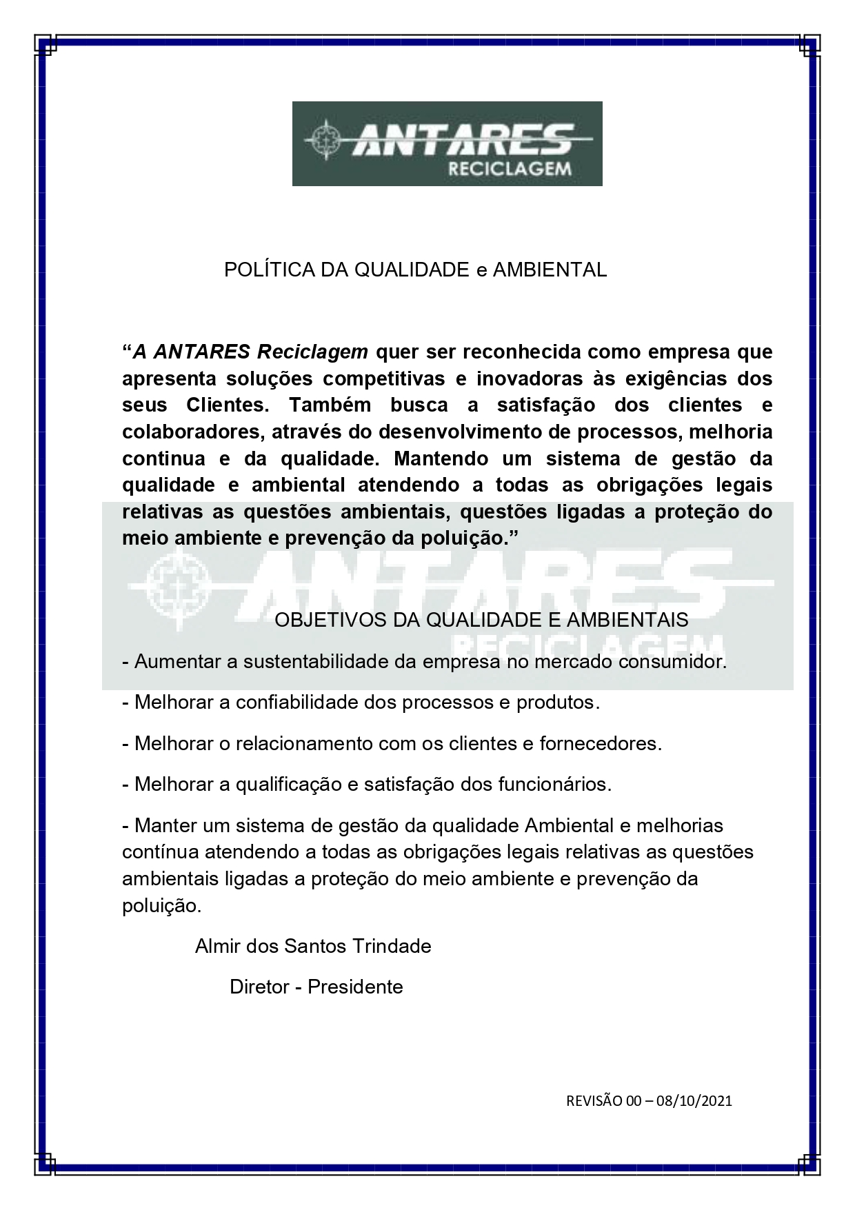 POLÍTICA DA QUALIDADE e AMBIENTAL